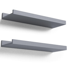 RICHER HOUSE Grey Floating Shelves for Wall Set of 2, 40 CM Wood Floating Shelves Modern for Photo Ledge Display, Wall Decor, for Room Decor, Living