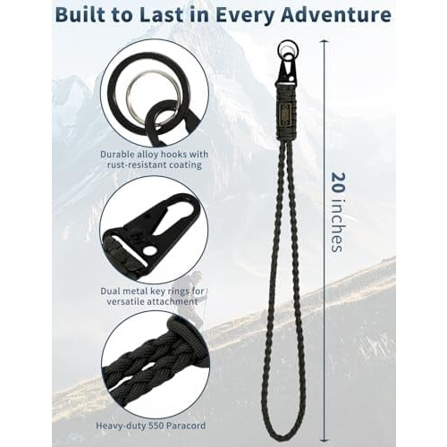 Μπρελόκ Paracord Lanyard550 βαρέως τύπου με πλεκτό κορδόνι Paracord για ταυτότητες, κάμερα, 1