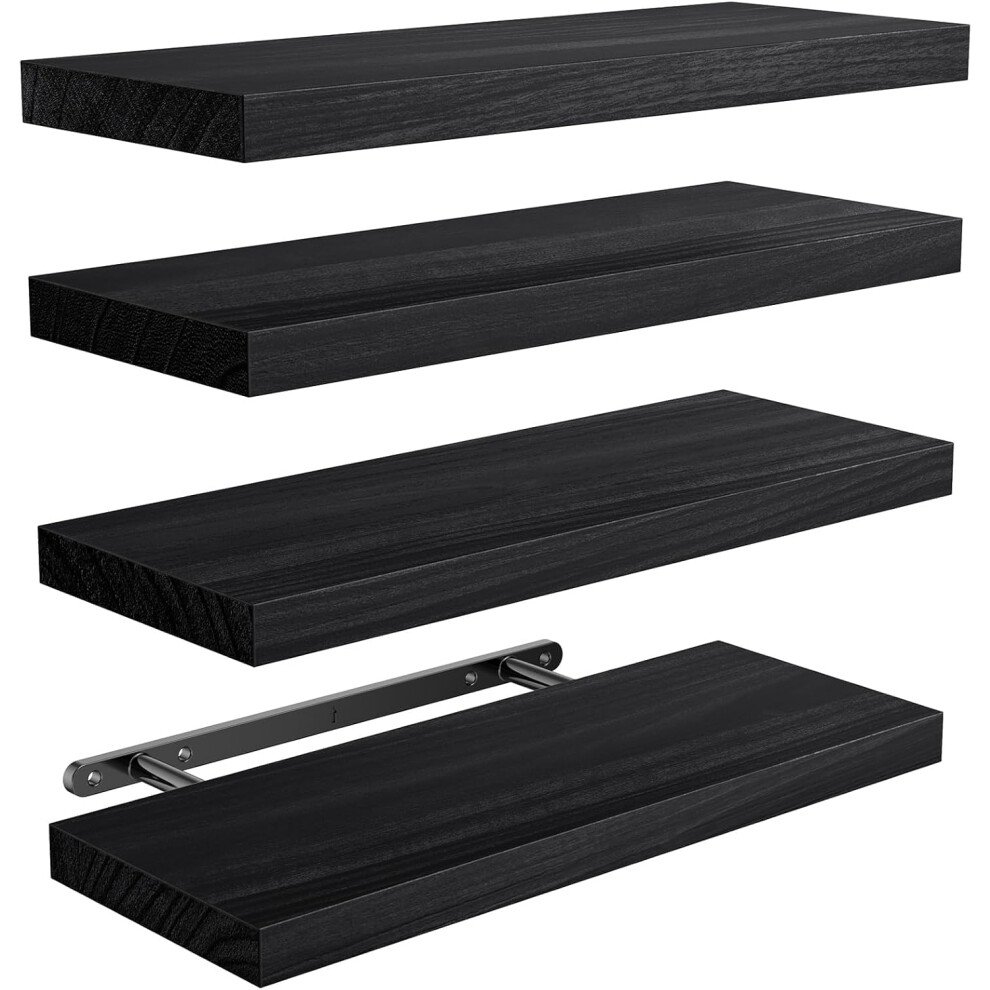 Pipishell Floating Shelves, 40Cm Shelves For Wall, Paulownia Wood Wall Shelves, Wooden Shelves Set Of 4 For Bathroom, Bedroom, Office, Living Room, 5051223011781