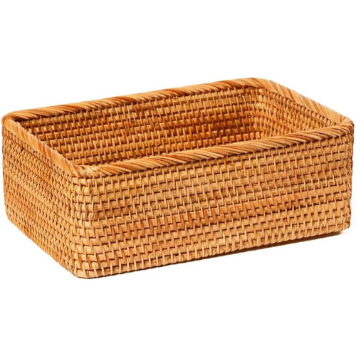 Handmade Rectangle Wicker Fruit Box Rattan Tray Magazine Organizer and Small Objects Container Serving Basket (Medium) 1