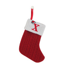 Meias de Natal de tricô vermelho de 18 cm com monograma, meias de Natal personalizadas com iniciais, decoração para festas de Natal em família.