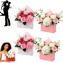 Valentinstag-Geschenkboxen, rote Geschenktüten mit Henkel, Papierblumenstrauß-Set (4/8 Stück), passend zum Valentinstag