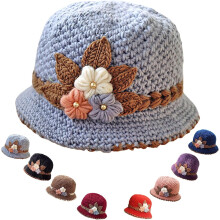 Dikke gebreide wollen muts met bloemenmotief voor dames, warme, winddichte gehaakte wintermuts met bloemen
