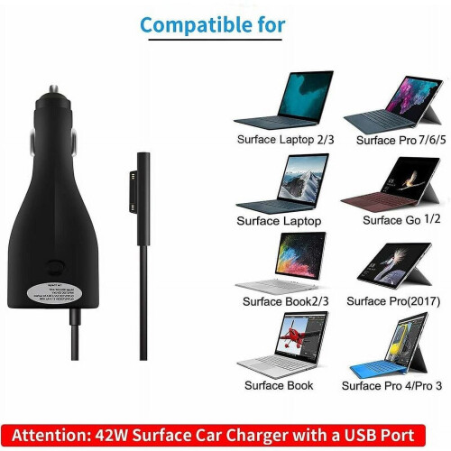 Φορτιστής αυτοκινήτου Surface Pro, 42W, συμβατός με Microsoft Surface Pro3/4/5/6, Go, Laptop, Book – Θύρα USB 1
