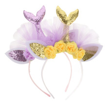 2 diademas de cola de sirena con lentejuelas y flores, broches para el cabello, accesorios para el cabello de sirena