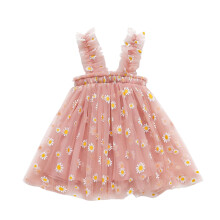Vestido floral de verão para bebês e meninas, com estampa de margaridas, estilo casual de praia, com suspensórios, modelo princesa, para crianças