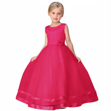 Prinsessenjurk voor babymeisjes, kanten jurk met geborduurde strik en bloemen, mouwloze galajurk of trouwjurk, felroze, geschikt voor meisjes van 3-4