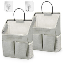 2 Pieces Hanging Storage Organisers, Waterproof Wall Hanging Bags, Foldable Linen Fabric Basket with Pockets for Children's Room, Bathroom, Bedroom,