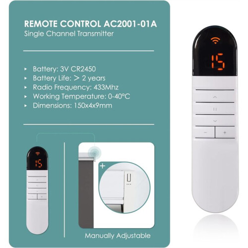 Channels Remote Control for Motorized Blinds,Only for Allesin Motorized Blinds,Punch-Free Roller Blind Electric Curtain 2