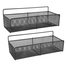 Gzsekken Black Wire Basket, 2 Pack Wall Mounted Metal Storage Shelf, No Drilling Self-Adhesive Organiser for Bathroom, Kitchen, Cabinets, Pantry