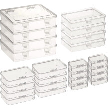 Duscdesp Pack of 24 Rectangular Plastic Boxes with Lids in Mixed Sizes, Mini Transparent Storage Box with Hinged Lid for Art Supplies, Small Items and