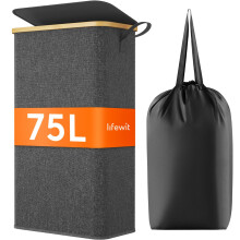 Lifewit 75L Slim Laundry Basket with Lid, Narrow Laundry Bin with Removable Bag & Bamboo Handles, Foldable Thin Dirty Clothes Hamper for Laundry,