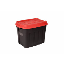 Keter Tuff Box 68L Storage Box with Lid, Durable, Water Resistant, Large Capacity, Stackable, Black/Red
