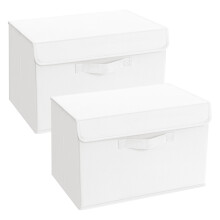 Homsorout Foldable Storage Boxes with Lids - Wardrobe Organiser Bin with Handle Fabric Basket Containers for Clothes, Book, Shelf, Office - 2 Pack