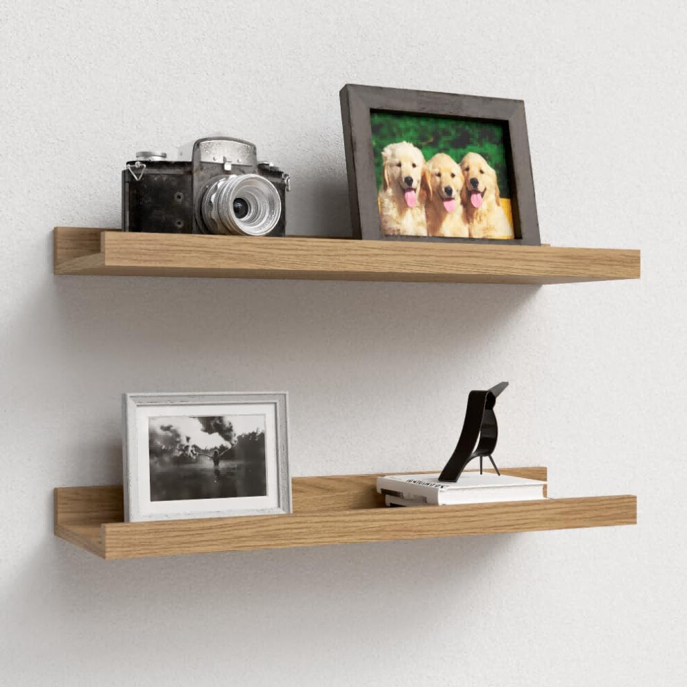 Richer House Oak Floating Shelves For Wall Set Of 2, 40 Cm Wood Floating Shelves Modern For Photo Ledge Display, Wall Decor, For Room Decor, Living 5051223016458