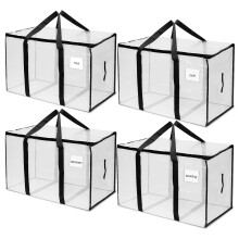 Barngate Extra Large Waterproof Storage Bags with Zip Lid - 4 Pack (90L Each) - Heavy Duty Foldable Bags with Handles, Label Pocket - Ideal for