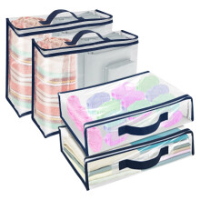 4PCS Clothes Storage Bag, 30 x 40cm Clothes Storage Bags, Clear Storage Bags with Bule Reinforced Handle, Can Be Stored Sweater Clothes Bed Sheet