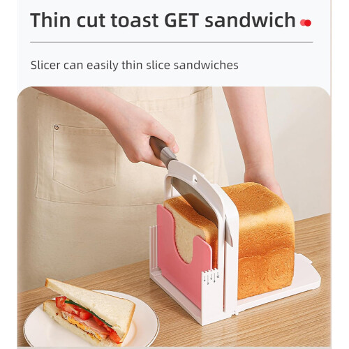 Adjustable Bread Slicer with Thickness Guide, Foldable SpaceSaving Design and WallMount Storage Hooks 1