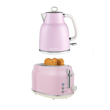 Salter Retro Pink Kettle & Toaster Set ? 1.7L 3KW Rapid Boil Cordless Kettle with Boil Dry Protection & Auto Shut-Off, 815W 2-Slice Wide Slot Toaster