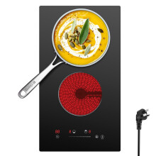 CDV CDVER292 Double Ceramic Hob, 2900W Built in Electric Cooktop with Touch Control, Child Lock & Timer, 2 Cooking Zones for Home Kitchen