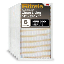 Filtrete 14x24x1 AC Furnace Air Filter, MERV 5, MPR 300, Capture Unwanted Particles, 3-Month Pleated 1-Inch Electrostatic Air Cleaning Filter, 6-Pack