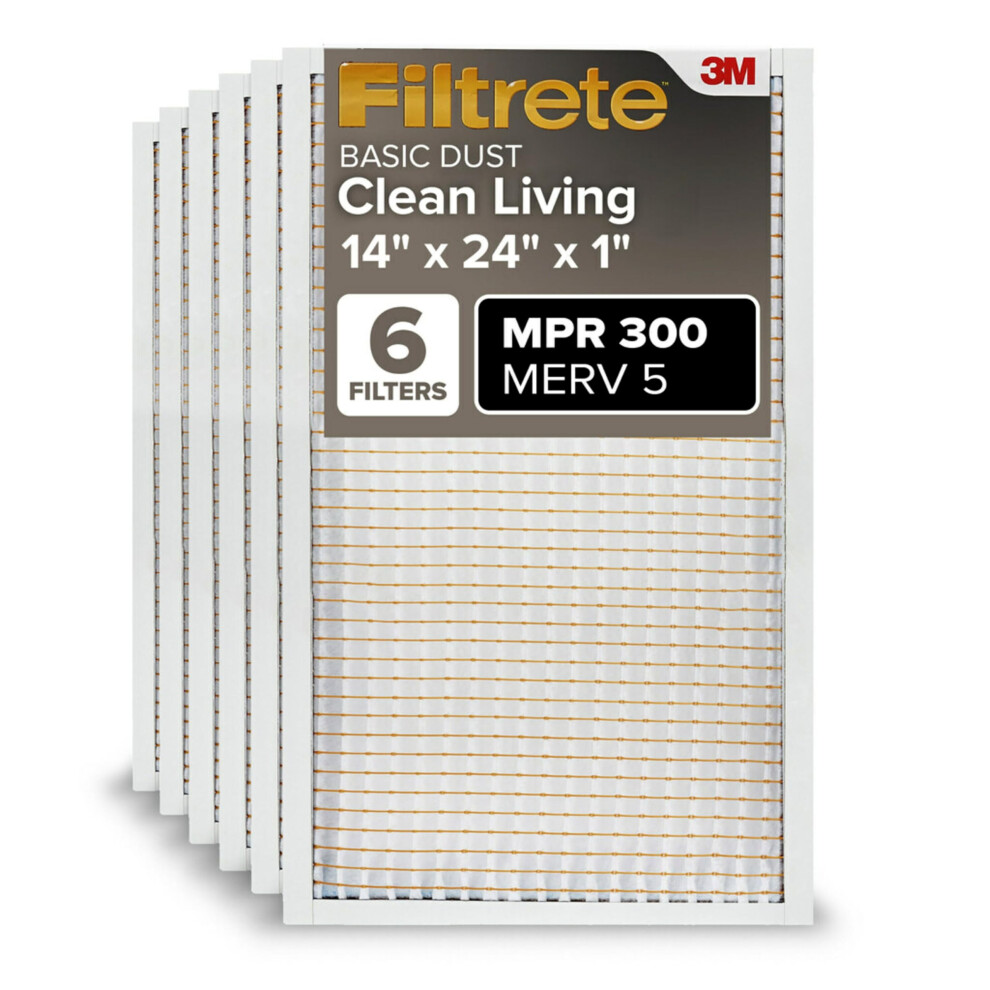 Filtrete 14X24x1 Ac Furnace Air Filter, Merv 5, Mpr 300, Capture Unwanted Particles, 3-Month Pleated 1-Inch Electrostatic Air Cleaning Filter, 6-Pack 5051223028161