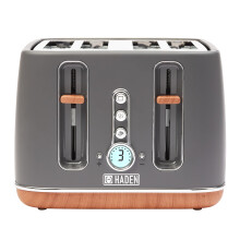 Haden Dorchester Grey Toaster 4 Slice - Variable Browning Levels - Digital Controls & Wide Slots 4 Slice Toaster - Cancel/Defrost/Reheat Settings -