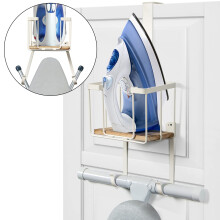 TJ.MOREE Wall Mount/Over the Door Ironing Board Holder with Large Storage Basket, Laundry Room Iron and Ironing Board Holder Storage Holder