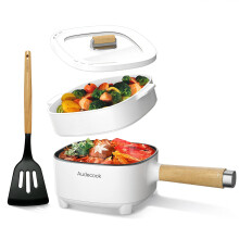 Audecook Electric Hot Pot, 2L Cermic Glaze Non-Stick Frying Pan, Portable Travel Multicooker for Ramen, Steak, Egg, Fried Rice, Oatmeal, Soup,