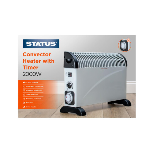 Status STATUS Convector Heater - 2000w - White - 3 Heat Settings - with Adjustable Thermostat - with Timer [CONH-2000WT1PKB] 1