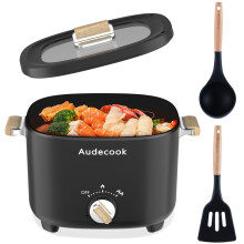 Audecook Electric Hot Pot, 2.5L Cermic Glaze Non-Stick Frying Pan, Portable Travel Multicooker for Ramen, Steak, Egg, Fried Rice, Oatmeal, Soup,