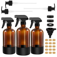 prota 3Pcs Amber Glass Spray Bottles, 500ml Empty Glass Spray Bottles, Refillable Container with Adjustable Nozzle Mist Water Spray Bottle for