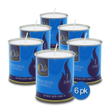Ohr 1 Day Yahrzeit Candle - 6 Pack - 24 Hour Kosher Yahrtzeit Memorial and Yom Kippur Candle in Tin Cup Holder