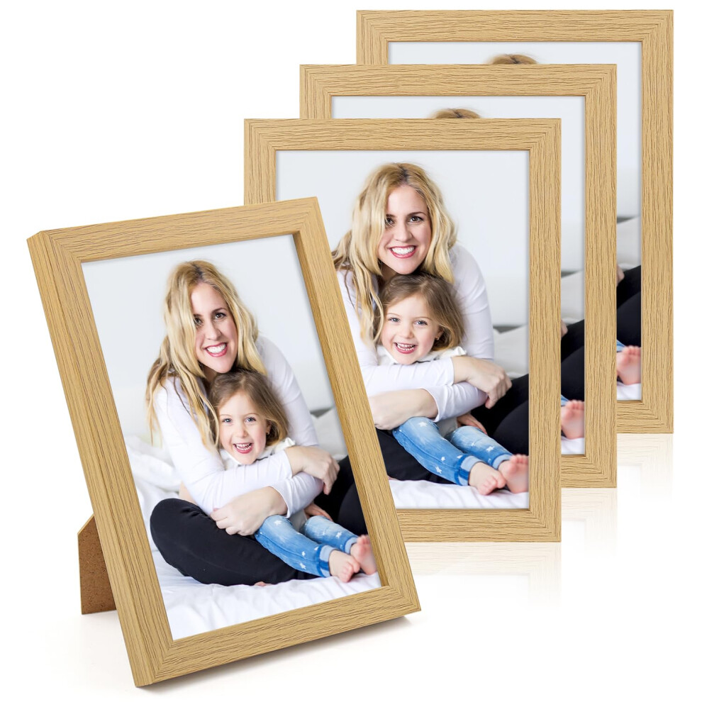 Wenya 5X7 Oak Photo Frames, 4 Pack 7X5 Picture Frames Tabletop Horizontal Vertical Picture Frames For Family Pictures 4X6 With Mat Or 5X7 Without Mat 5051223043096