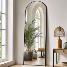 LunaMirror Full Length Mirrors Free Standing Floor Mirror Full Body Wall Mirror for Bedroom Living Room and Entrance, Arch Black Frame, 147x44 CM