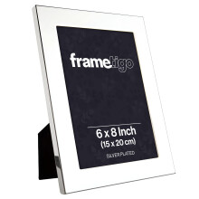 Frametigo - Silver Plated Broad Edge Photo Frame, 6"x8" (15x20cm) Photo Size - Velvet Frame Backing & Stand - Real Glass Window - Tarnish Resistant -