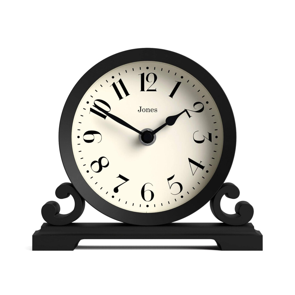 Jones Clocks? Saloon Mantel Clock | Traditional Double Scroll Design | | Contemporary Classic Style For Desk, Table, Shelf Or Bedside Black 5051223042112