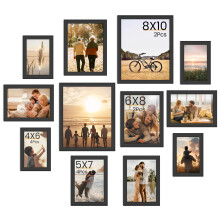 Feihorrm Set of 12 Black Photo Frames, WPC Plastic Multi Photo Frame, Wall & Tabletop Picture Frames, Vertical or Horizontal, Multi Sizes Including