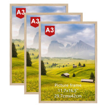 Hoikwo A3 Picture Frame Pack of 3, Oak Poster Frame for Wall Hanging, A3 Photo Frame for Home and Gallery Displays, Horizontal or Vertical (29.7x42cm)