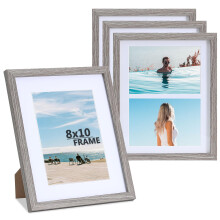LYYYYX 10x8 in Picture Frame 4 Pack Grey Wooden Photo Frame matted for 7x5in and 6x4in Picture,with Acrylic Glass,Stand Tabletop Wall Hanging Poster