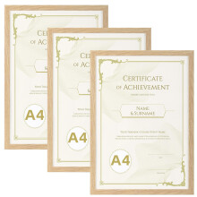 Hoikwo A4 Picture Frame Pack of 3, Oak A4 Photo Frames for Wall or Tabletop ? Perfect for Certificates, Family Photos, Artwork, Posters & Important