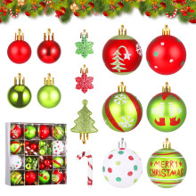 Zourglow 46 Pcs Grinch Christmas Baubles, 3-7cm Green Red Glittering Plastic Ball Ornaments with Candy Cane Snowflake, Shatterproof Xmas Hanging Tree