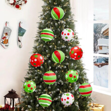 JOLCEEY 12Pcs Inflatable Christmas Tree Pendants, 8Inch PVC Blow Up Xmas Balls Ornaments Red Green White Hanging Inflatable Balls for Tree Party Home