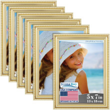 Icona Bay - 7x5 inch Picture Frames - Gold, 6 Pack - Beautifully Detailed Moulding - Contemporary Picture Frame Set - Wall Mount or Table Top -