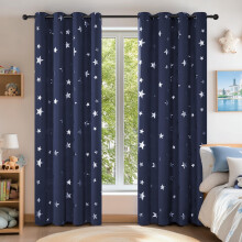 Deconovo Navy Blue Curtains for Living Room Super Soft Thermal Insulated Star Foil Printed Eyelet Blackout Curtains 46 x 54 Inch 2 Panels