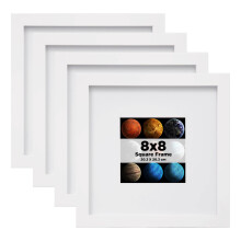 EGOFINE 8x8 Photo Frames Set of 4, Solid Wood Picture Frames with Acrylic Glass for Picture 4x4 with Mat or 20x20cm without Mat, Square Frames with