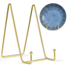Mocoosy 6 Inch Display Stands for Plate- Gold Iron Easel Plate Holder Display Stands Metal Frame Holders for Photo, Pictures, Decorative Plate Dish