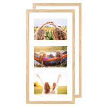 Multiple 3 Aperture Picture Frame for 10 x 15 cm Images,3 opening-6 x 4 Inch Natural Wood Color Photo Frame Made of Solid OAK Wood with Plexi-glass