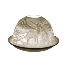 Cello Porcelain Tealight Holder Dome, Highland Stag Design, A Stunning Candle Holder Projecting a 3D Image. Use With Tealights. Deer Gifts - Stag