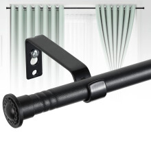 Harrms 16mm Curtain Poles for Eyelet Curtains, Matt Black Voile Curtain Pole 76-116cm, Curtain Rod Metal with Adjustable Brackets and Cap Finials for